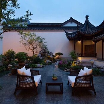 新中式景观设计图片,徽派花园设计