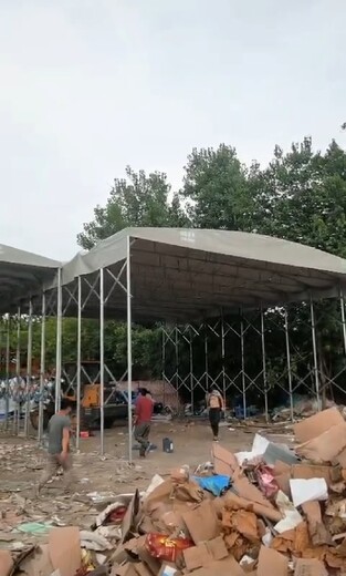 仓库折叠雨棚帐篷实地测量,伸缩推拉篷