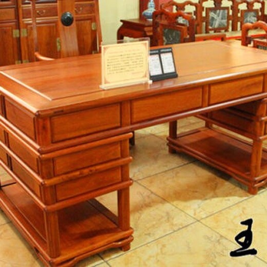 王义红木缅甸花梨书桌,济宁精细王义红木缅甸花梨办公桌