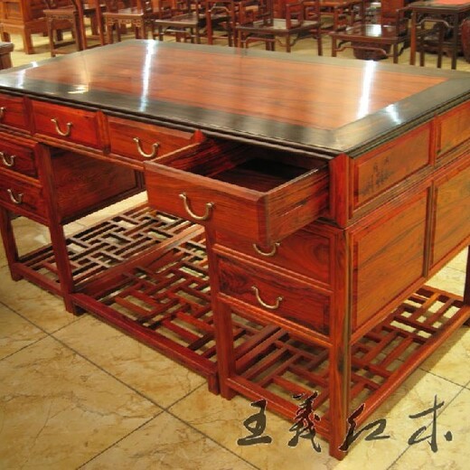 保修终身王义红木缅甸花梨办公桌,缅甸花梨书桌