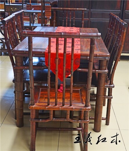 王义红木圆形红木餐桌,青岛中国风王义红木大红酸枝餐桌