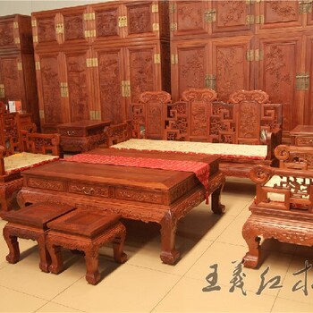 王义红木大红酸枝沙发,青岛精巧王义红木红木办公沙发样式优雅
