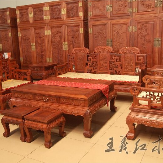 王义红木大红酸枝沙发,细致交趾黄檀沙发品质优良