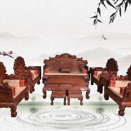济宁王义红木大红酸枝椅子,缅甸花梨桌椅