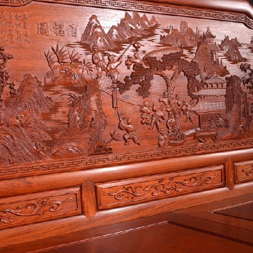王义红木交趾黄檀办公桌,红木实木床大红酸枝罗汉床融合了古典美