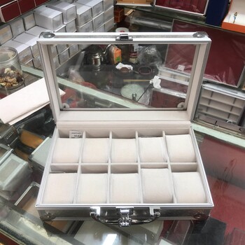 夹枕手表铝箱批发价格商家出售透明翻盖表箱铝合金手表箱
