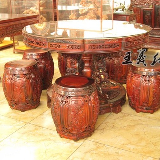青岛王义红木大红酸枝餐桌品种繁多,缅甸花梨餐桌