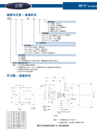 天津进口必测VRFII-AGKYSX10尺寸,必测电容料位计