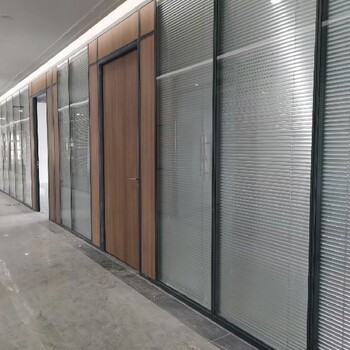美隔办公室双层玻璃百叶高隔断,普陀办公室铝合金玻璃百叶隔墙设计
