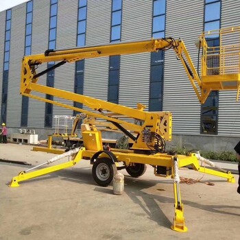 折臂车拖车牵引式升降平台跨度9米360度可伸缩臂升降机