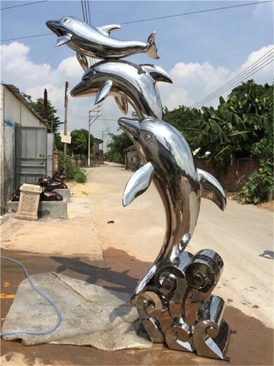 抽象不锈钢海豚雕塑电话