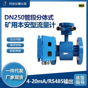 DN250管段分体式煤矿井下本安型电磁流量计4-20mA输出接口丰富