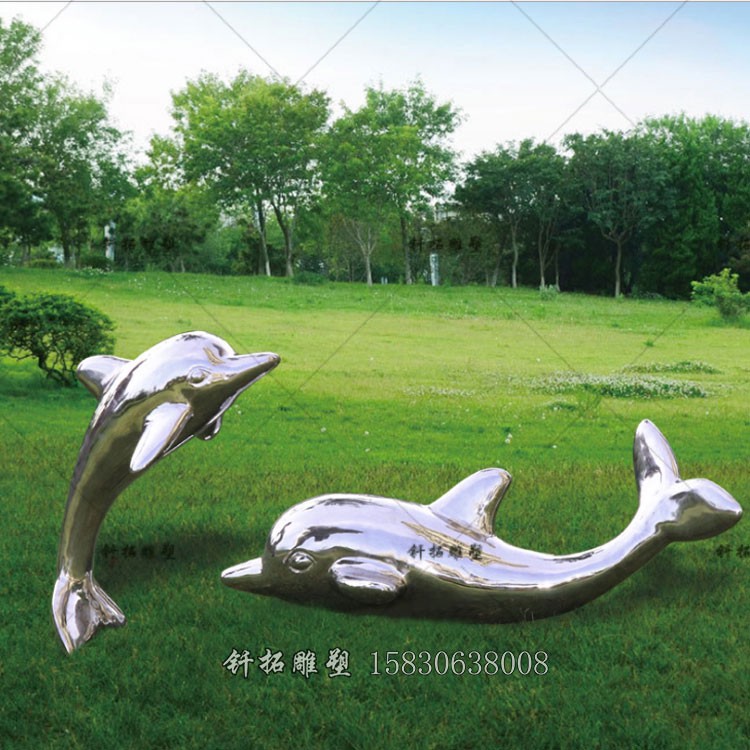 不锈钢拉丝海豚雕塑,水景不锈钢海豚雕塑,大型304景观雕塑