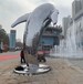不锈钢拉丝海豚雕塑,水景不锈钢海豚雕塑,抽像跳跃海豚雕塑