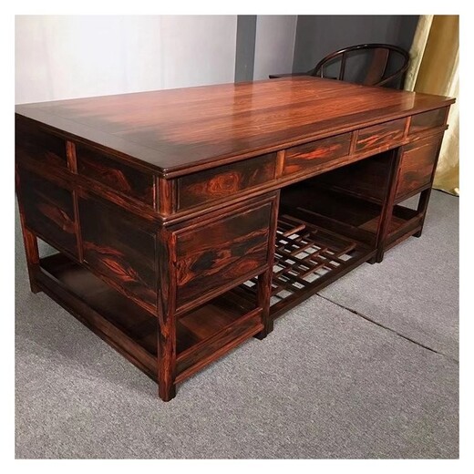 济宁天然木雕交趾黄檀办公桌传承古典,大红酸枝办公桌