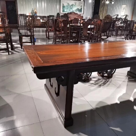 王义红木老红木餐桌,济宁大红酸枝画案艺术品家具