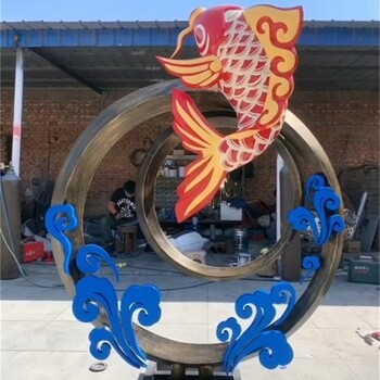 不銹鋼魚雕塑，鯉魚躍龍門雕塑