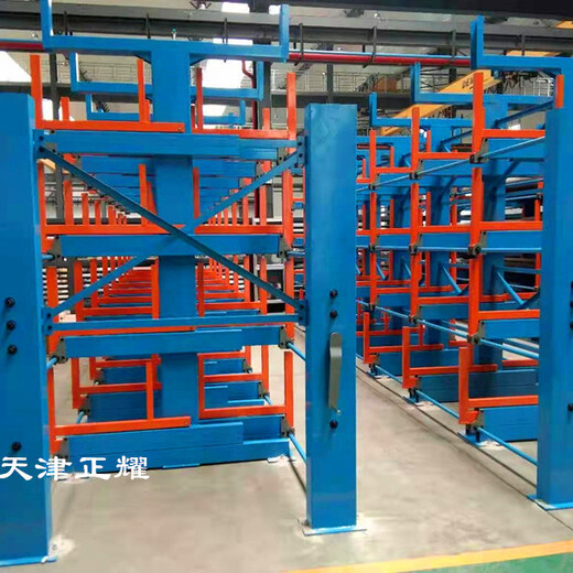 伸缩悬臂货架发货天津滨海新区规范化存放车间里的原材料