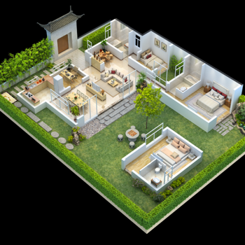 南昌花园洋房，叠拼别墅3D户型图制作，家居立体户型效果图渲染
