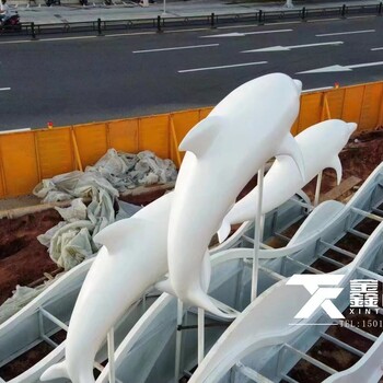 海南戶外大型不銹鋼海豚雕塑安裝完成（高清大圖）
