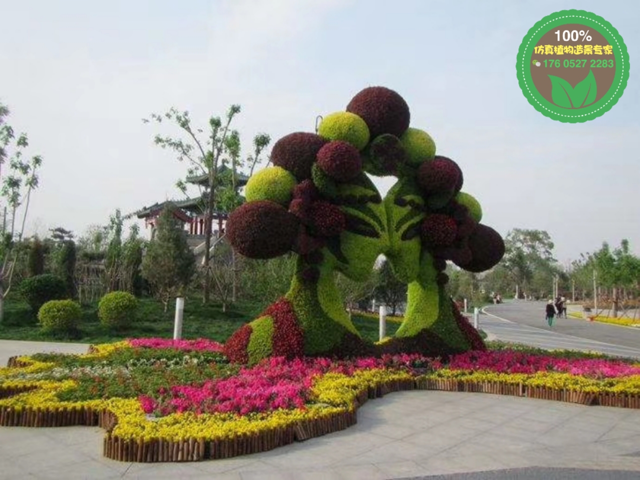 景县大型景观花篮，虎年绿雕，绿雕图片