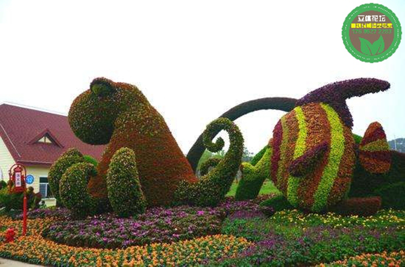 南华立体花坛绿雕，虎年五色草造型，景观造型
