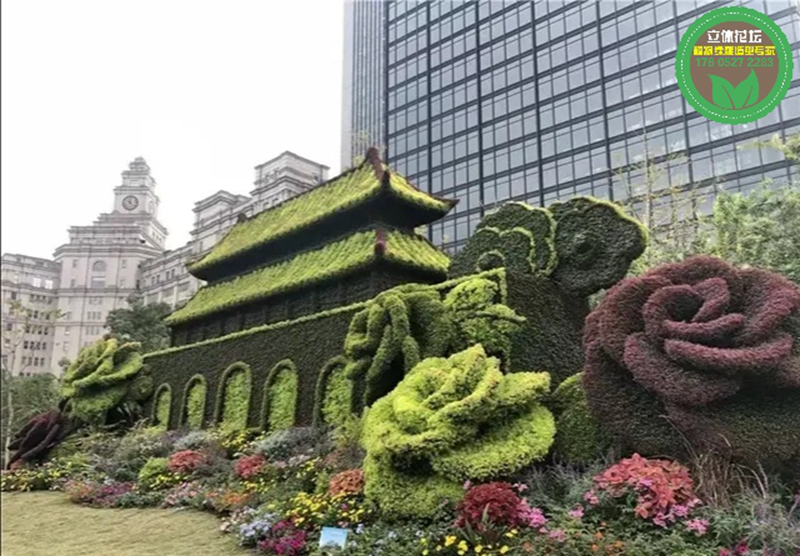 承德城市植物雕塑，虎年五色草造型，主题花雕