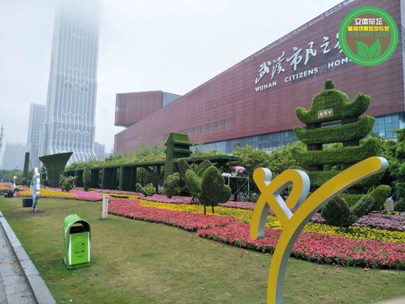 金塘菊花雕塑，2022春节绿雕，广场大花篮