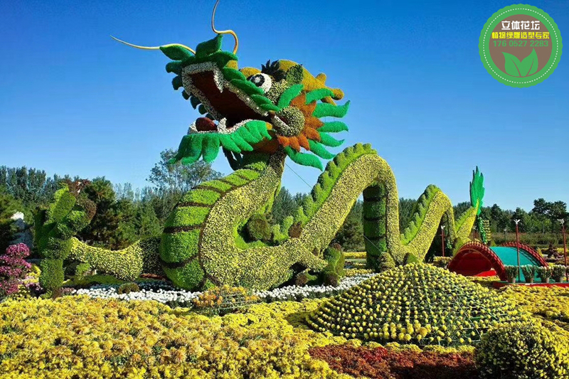 彭山吉祥物绿雕，虎年五色草造型，广场大花篮