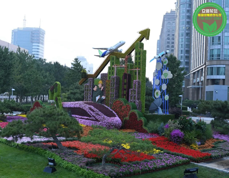 立山五色草造型綠雕，2022春節(jié)植物雕塑，立體花壇