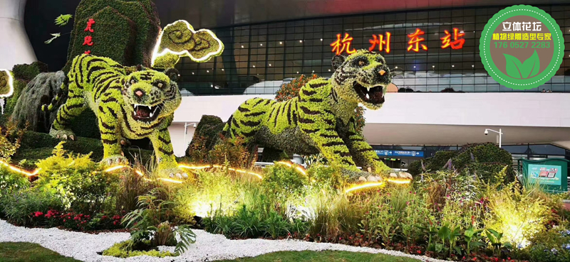 阆中绿雕工艺品，2022春节绿雕，雕塑大花篮制作