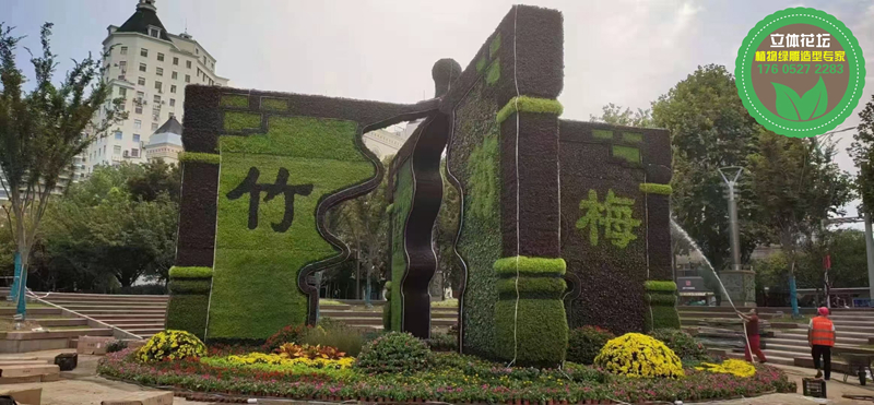 滦平绢花雕塑，2022春节植物雕塑，绿雕设计