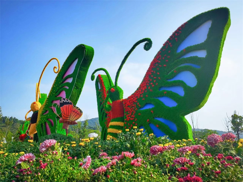 秦淮二十组大型绿雕喜迎节日生产多图 草雕花雕景观