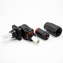 德索高压大电流连接器12mm黑色IP65350A带孔铜牌弯式插头插座一套