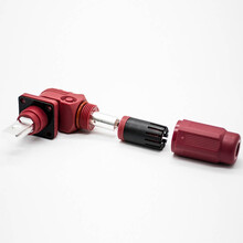 德索储能高压连接器弯式插头和插座12mm红色IP65300A大电流连接器