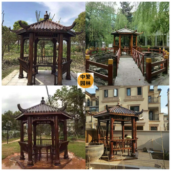 重慶防腐木古建長廊、景觀實木涼亭、仿古六角亭設計安裝