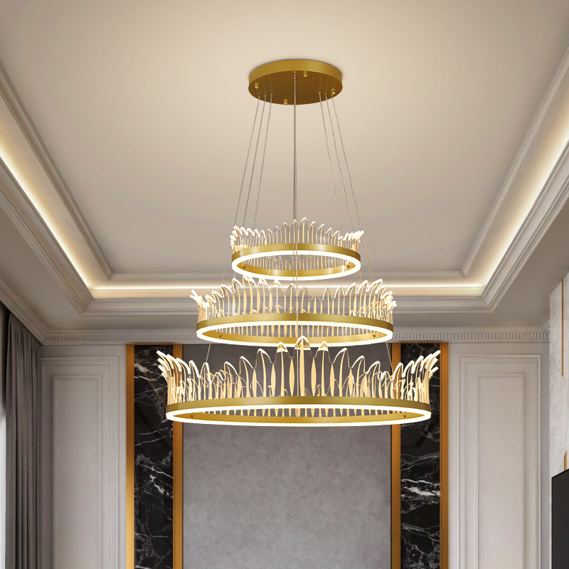 新中式客厅吊灯北欧后现代ins创意家用豪华皇冠双层餐吊灯