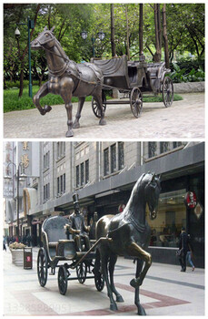 湖南古鎮(zhèn)景區(qū)人物駕馬車鑄銅雕塑拍照背景歐式馬車