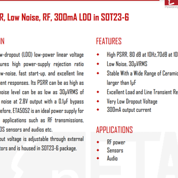钰泰ETA5052，低压差(LDO)低功耗线性稳压器，外部反馈电阻调节