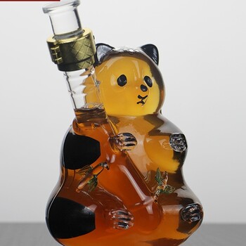河间华企吹制玻璃酒瓶小熊猫酒瓶高硼硅玻璃泡酒瓶工艺酒瓶