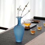 河间华企手工吹制艺术玻璃工艺花瓶欧式复古喷砂玻璃花瓶