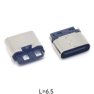 TYPE-C2P插件母座90度卧式插板L6.5mm两脚DIP单充电母头图片2