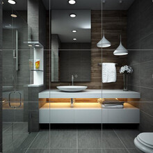 酒店浴室柜智能镜组合岩板一体盆全铝浴室柜