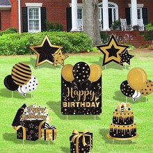 2021新款生日派对金色悬挂装饰塑料瓦楞板庭院插牌生日花园地插
