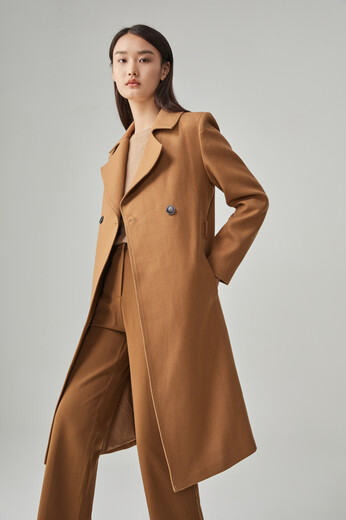 MasiliEr精纺羊毛外套中长款羊毛西装设计感修身显瘦感西服