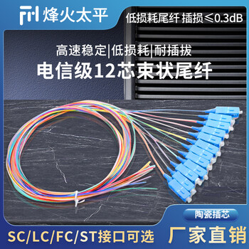 12芯束状尾纤电信级12芯方头尾纤SC/UPC束状尾纤厂家