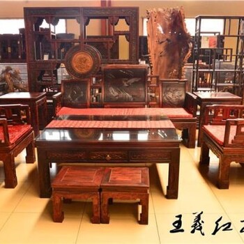 古典红木家具市场大红酸枝沙发定制济宁红木家具