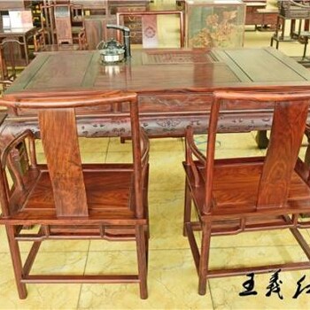 古色古香缅甸花梨餐桌,济宁大红酸枝餐桌精雕细琢