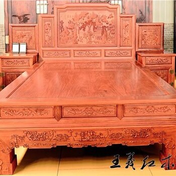 济宁销售大红酸枝家具批发代理,古典红木双人床
