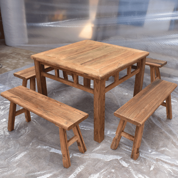 老榆木桌子长条桌圆餐桌实木桌子茶艺方桌